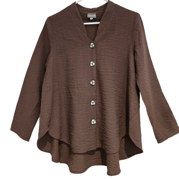 NICHE Nilgun Derman Lagenlook Brown Long Sleeve Swing Button-up Jacket - Sz S - Picture 2 of 7